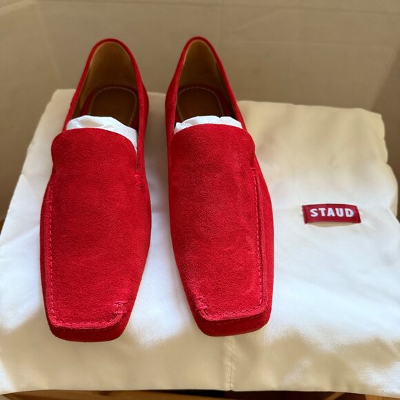 Staud Size 37 US 7 NEW Chili Red Becks Soft Suede Slip On Square Toe Loafer Shoe - Picture 6 of 16